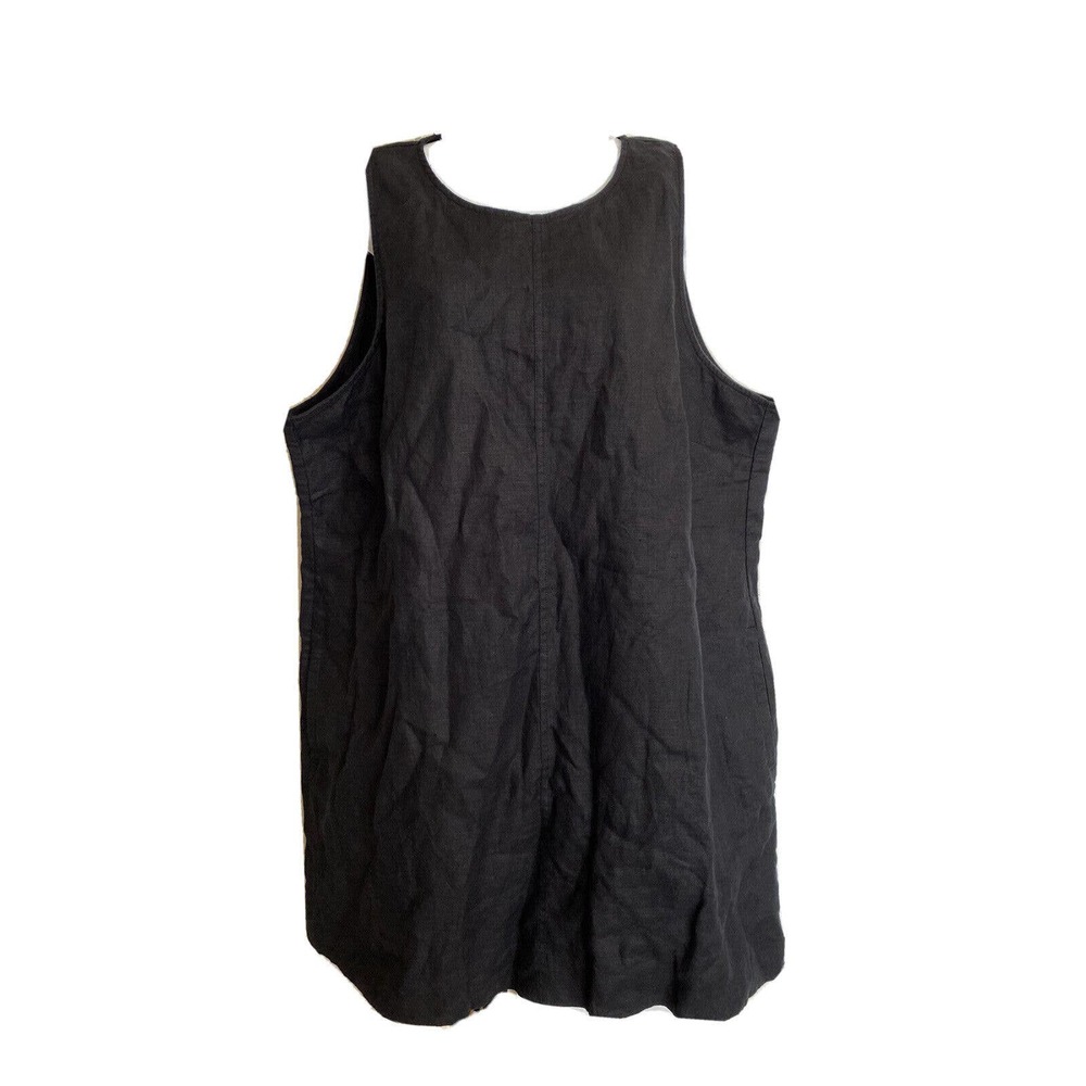 J. Crew Women's Button Back Sleeveless 100% Linen Shirt Dress Black Sz XXL 2XL